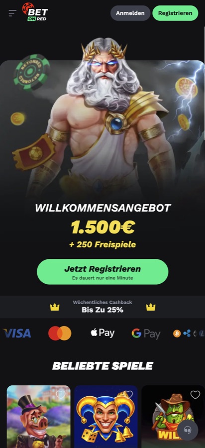 BetOnRed Casino am Handy — Willkommensangebot und Spiel mit einem Tipp